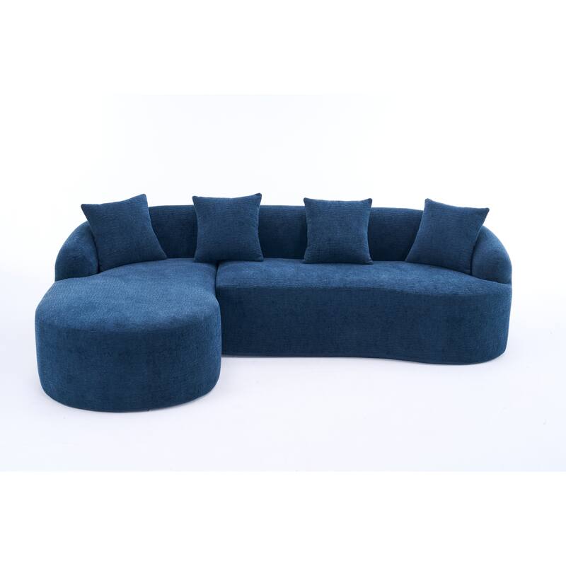98.4" Chenille L-Shaped 3-Seater Sofa with Chaise Lounge and 4 Pillows