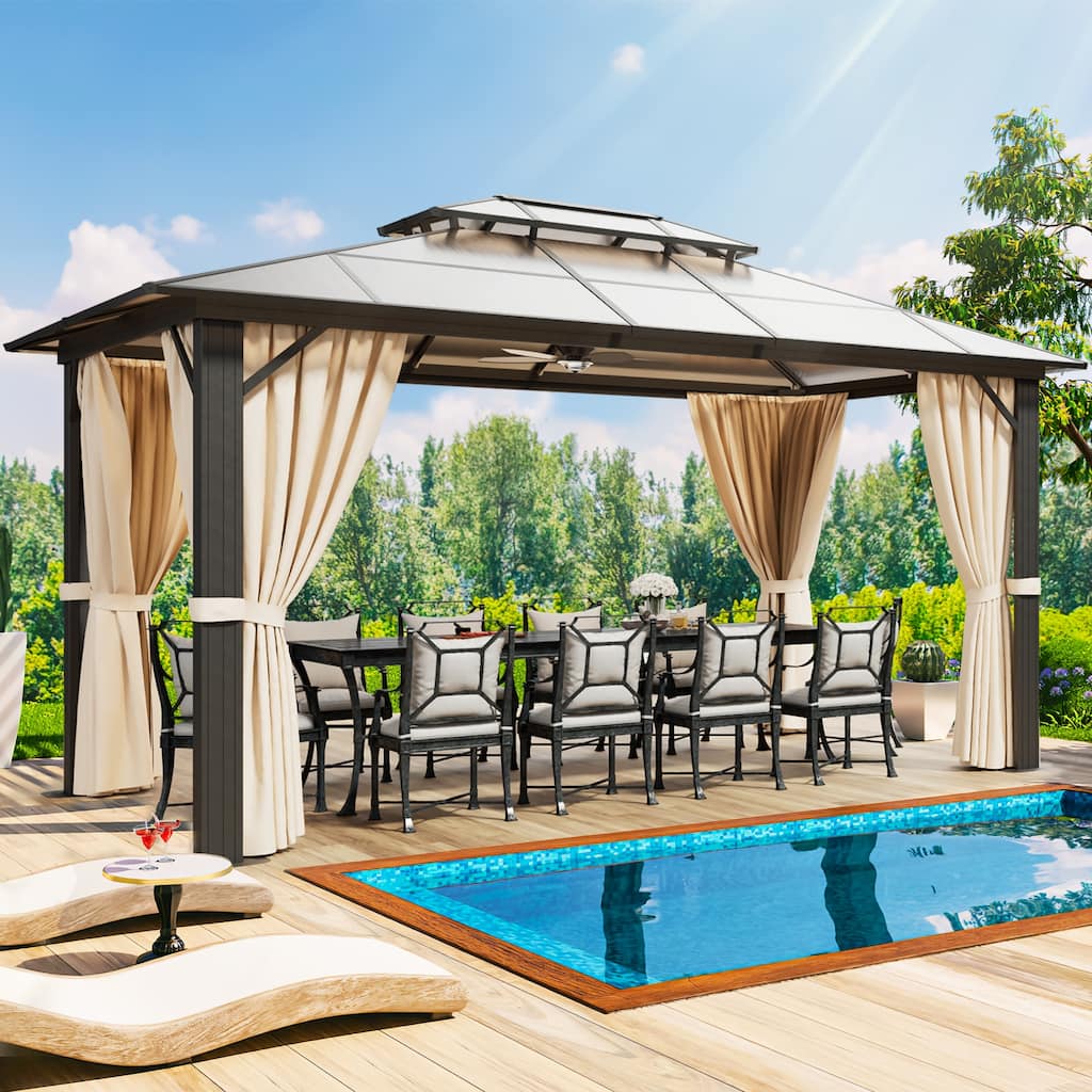 Hardtop Gazebo 10×12FT, Outdoor Double Roof Aluminum Furniture