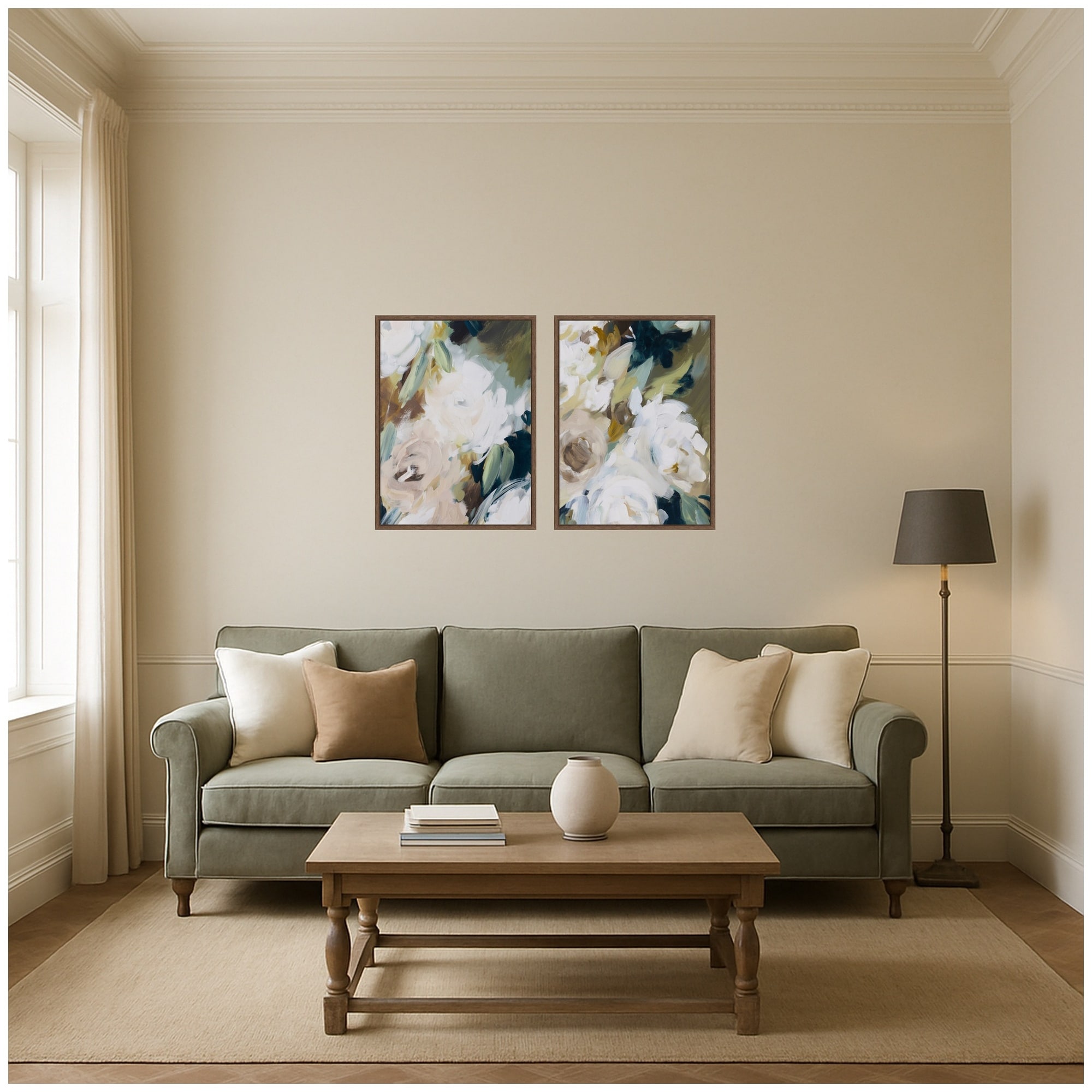 Kate and Laurel Sepia Florals I 2 Piece Framed Canvas Wall Art Set by Amy Lighthall