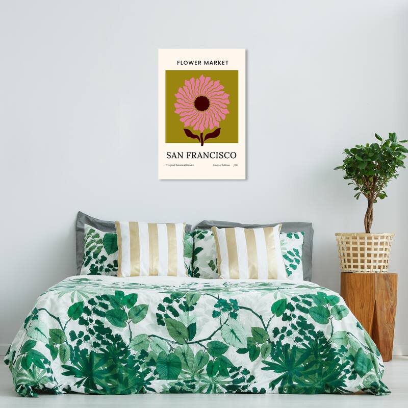 Wynwood Studio Canvas Advertising Flower Market San Francisco Pink and Army Green Modern & Contemporary Wall Art Canvas Print - 24 x 36