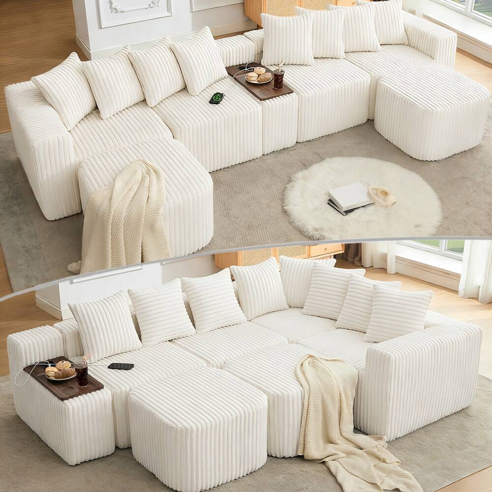 137.5" U-Shaped Sectional Sofa with Coffee Table Board and Ottoman