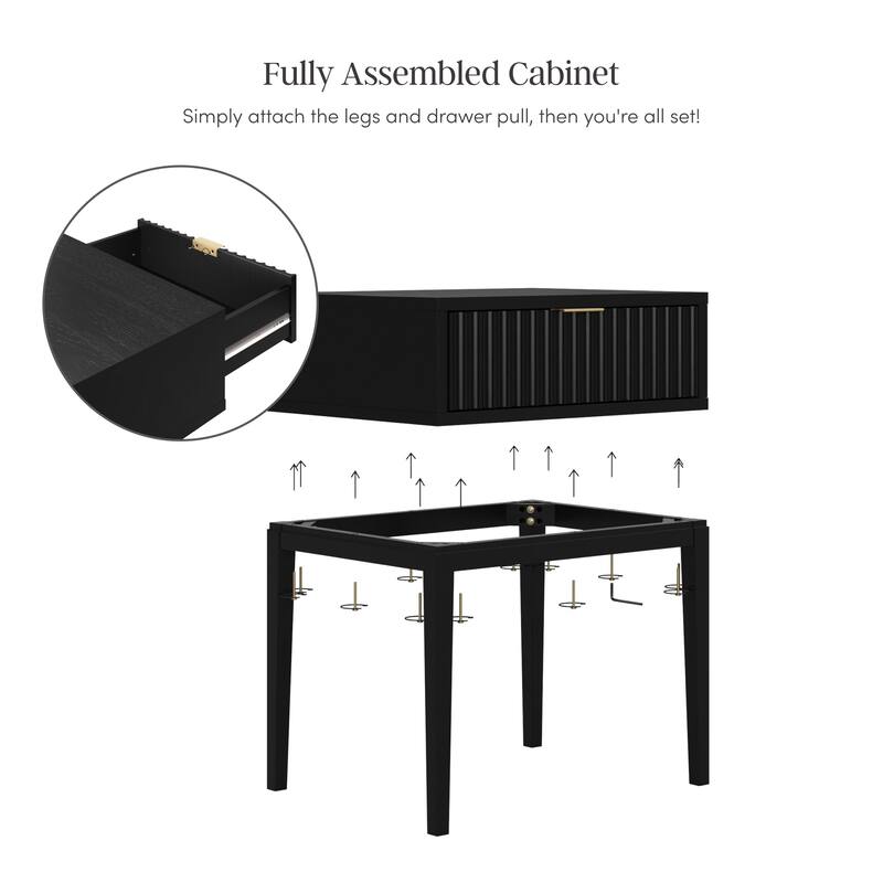 Jasper Mid-Century Modern Nighstand, Side Table with Storage and Fluted Drawer Doors with Brass Handles