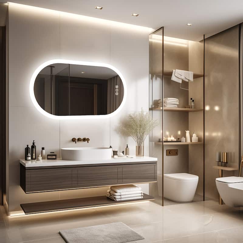 LED Bathroom Mirror with Lights Oval Vanity Backlit Frameless Anti-Fog