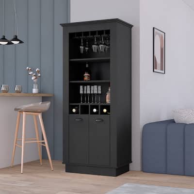 Lafayette Bar Cabinet with 4-Bottle Rack, Upper Glass Holder and Dual Door Design