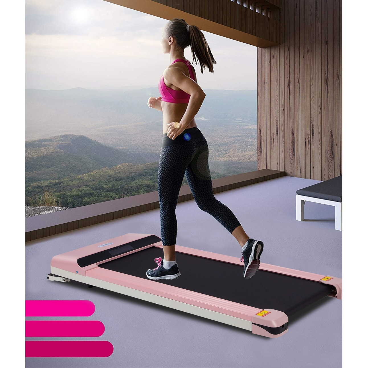 Portable Treadmill Under Desk Walking Pad Flat Slim Treadmill with LED Display Sport APP for Small Space Pink