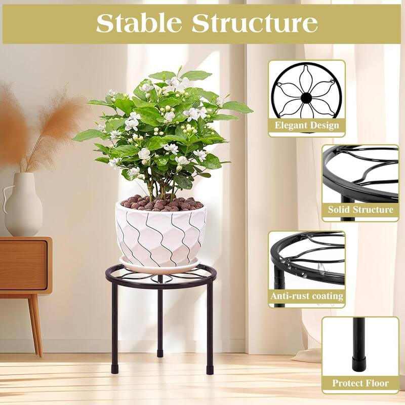 Javlergo 5-Piece Metal Plant Stand Set Multiple Sizes Black Heavy Duty Flower Pot Holder Stands for Indoor Outdoor Use