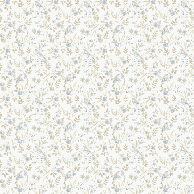 Galerie Wallcoverings Miniatures 3 Collection Garden Bird Matte Finish Vinyl on Non-woven Wallpaper Roll - 33-feet long x 21-inches wide - Blue