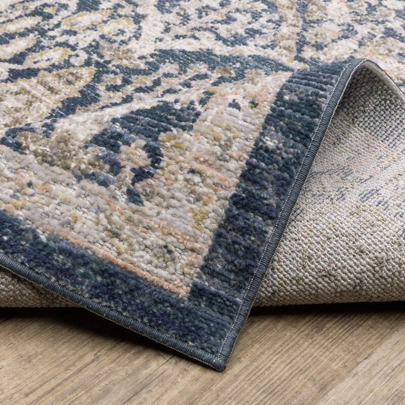 Calliope Textural Distressed Traditional Navy/ Gold Area Rug