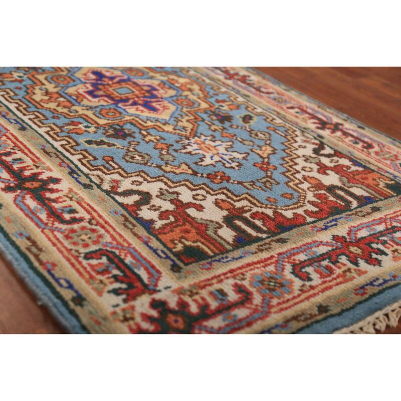 Light Blue Heriz Serapi Indian Rug Hand-Knotted Wool Carpet - 2'11"x 5'2"