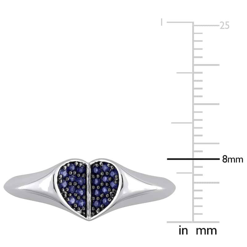Miadora 1/5ct TGW Created Blue Sapphire Heart Ring in Black Rhodium Plated Silver