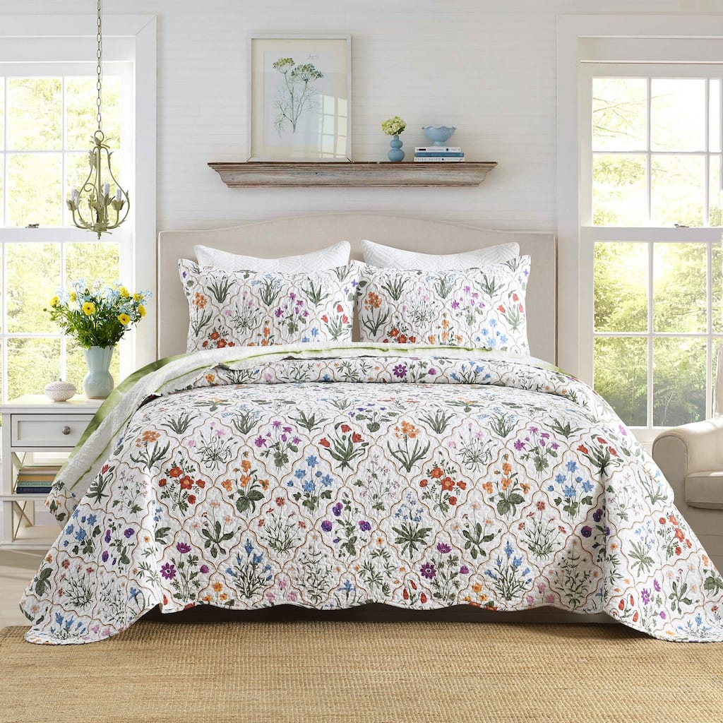 3 Pcs Colorful Botanical Printed Bedspread Set