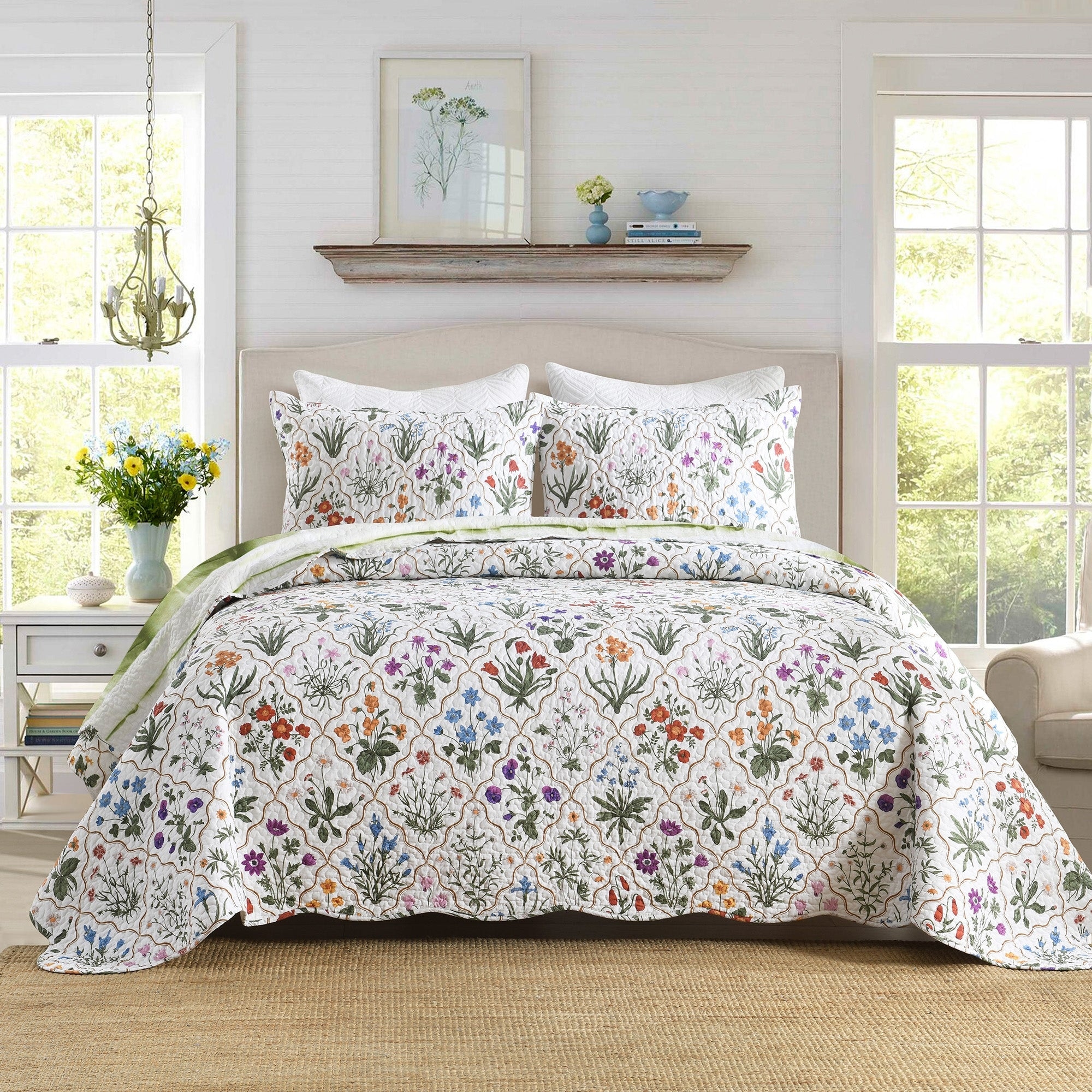 MarCielo Polyester Colorful Botanical Printed Bedspread Set