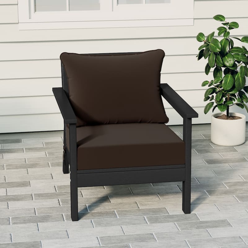 Birchwood All Weather HDPE Outdoor Patio Deep Seating Black Club Chair With Cushions (1-Piece) - Black/Brown