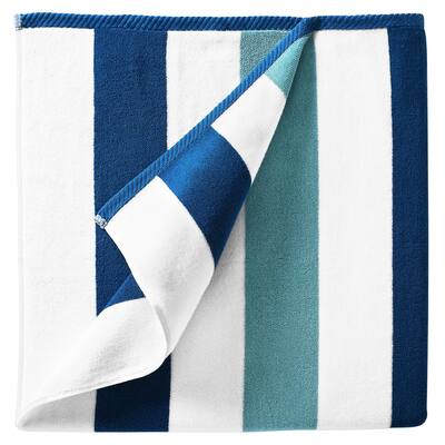Laguna Beach Textile Co. Striped Cabana Beach Towel Oversized, Plush 630 GSM Cotton Marine Blue & Sea Glass Green