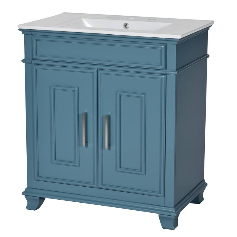 30 Inch Bathroom Vanity with Resin Sink - Freestanding Vanity with Storage Shelf and Solid Wood Frame