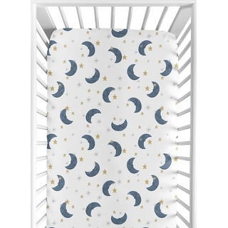 Moon and Star Collection Boy or Girl Fitted Crib Sheet - Navy Blue and Gold Watercolor Celestial Sky