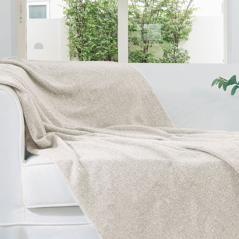 Cheer Collection Ultra Soft Knit Fringe Throw Blanket - Taupe