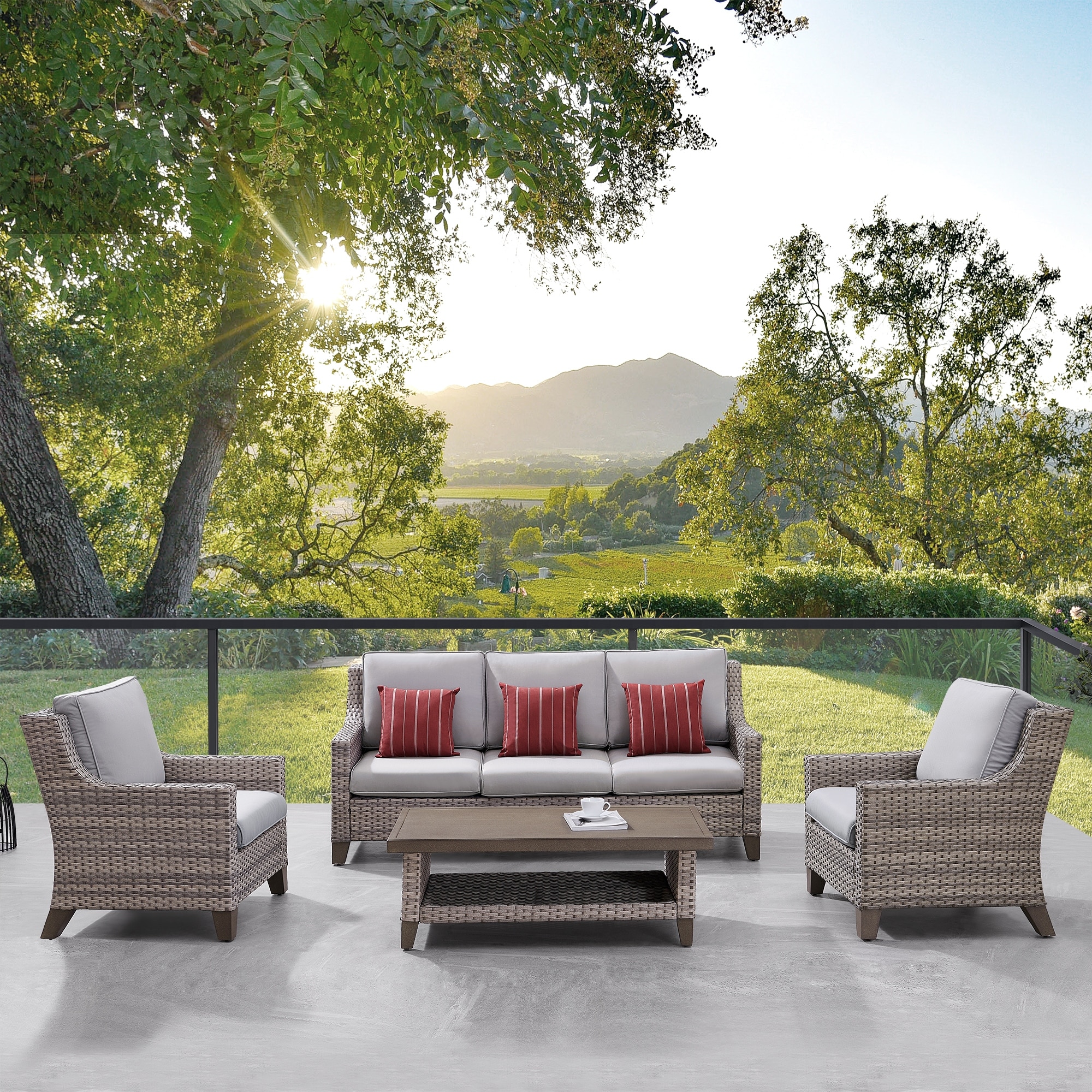 Martha Stewart Saranac 4 Piece Outdoor Conversation Set in Light Brown