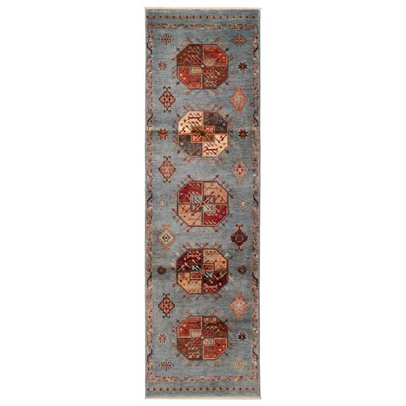 ECARPETGALLERY Hand-knotted Modern Ersari Light Blue Wool Rug - 2'8 x 8'10 - Light Blue - 2'8 x 8'10