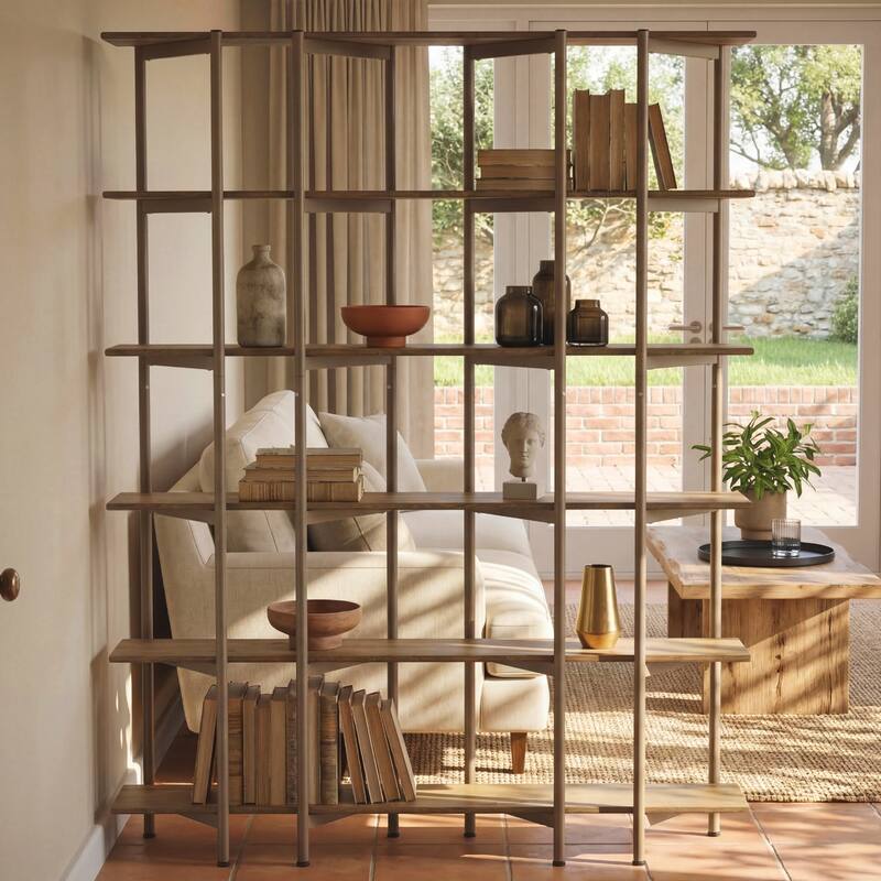 71-Inch Tall Bookshelf, 55'' Wide 6-Tier Bookcase with Metal Frame