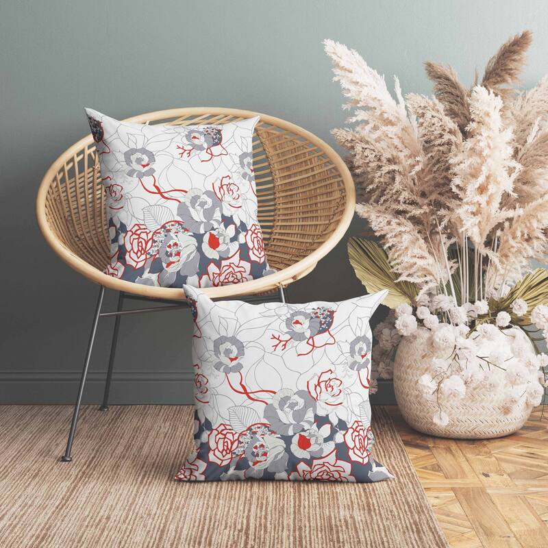 Regal Rose Retreat Indoor/Outdoor Reversible Throw Pillow White and Gray