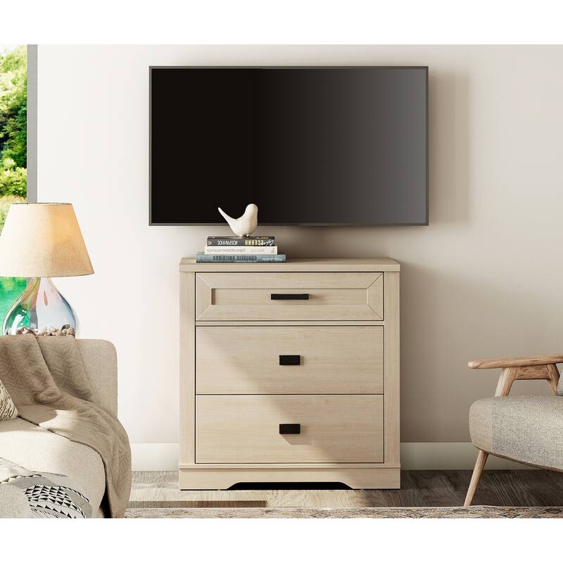 WAMPAT Mid Century Modern Dresser, 31.9" Tall Storage Cabinet with Drawers - Beige - 3-drawer