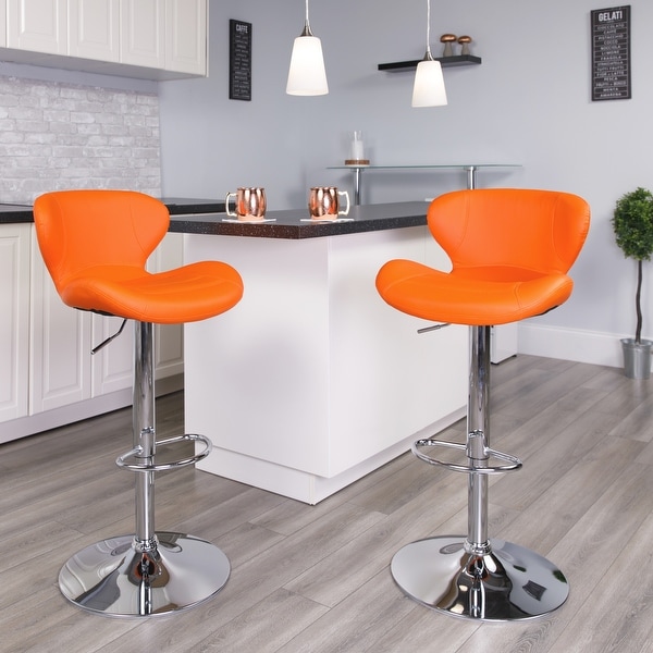 Contemporary Vinyl/Chrome Adjustable Curved Back Barstool - 19.25"W x 19"D x 33.75" - 42.25"H. Opens flyout.