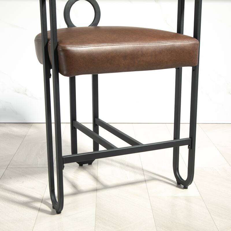Bar Stools Set of 2, Upholstered Counter Height Stools with Back, Kitchen Island Chairs with Footrest and Metal Frame
