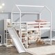 preview thumbnail 10 of 16, Wood House Loft Bed with Slide,Storage Shelves,Climbing Ramp and Light White