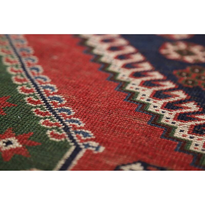 Hand Knotted Oriental 100% Wool Carpet Traditional Geometric Navy Blue & Blues Yalameh Area Rug - 10' 11'' X 7' 6''