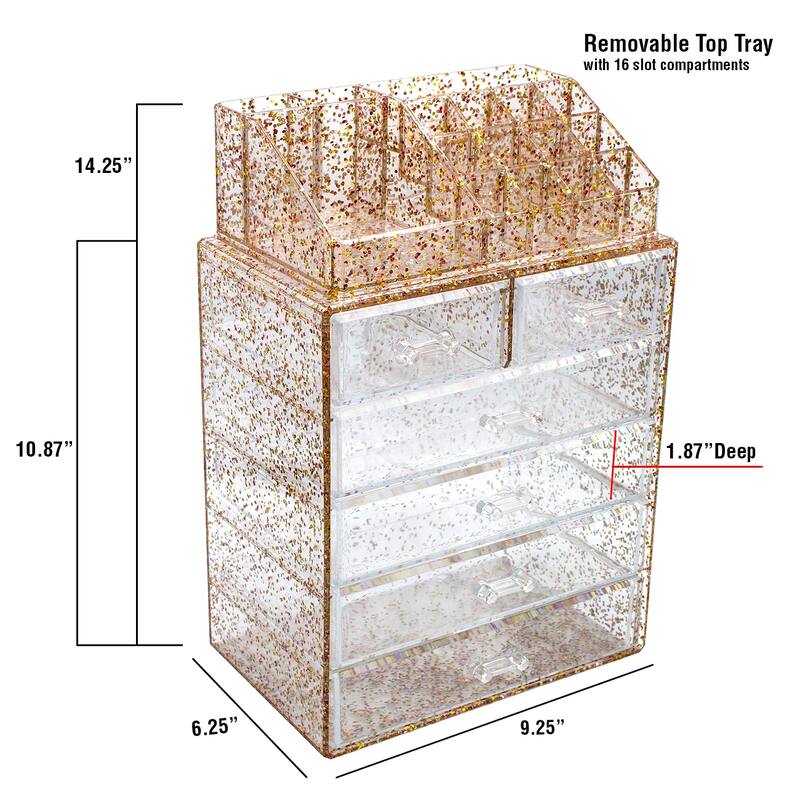 Acrylic Cosmetics Makeup Storage Case Display Set - 6 Drawers & Slots