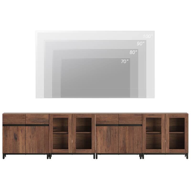 4 in 1 TV Stand for 120" TVs, Modern Entertainment Center with Glass Doors & Metal Legs