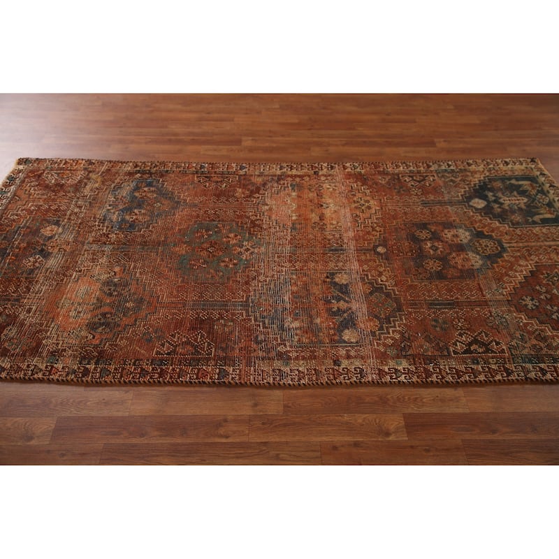 Distressed Qashqai Persian Antique Area Rug Hand-Knotted Wool Carpet - 4'1"x 8'2"
