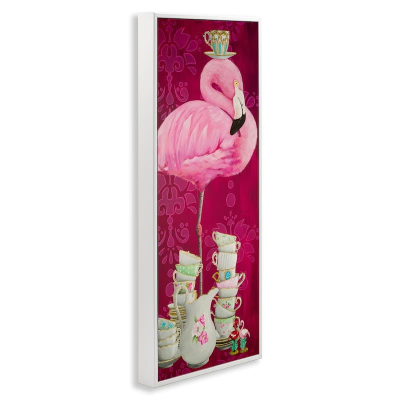 Stupell Flamingo with Antique Teacups Framed Giclee Art Design By Heather Gauthier