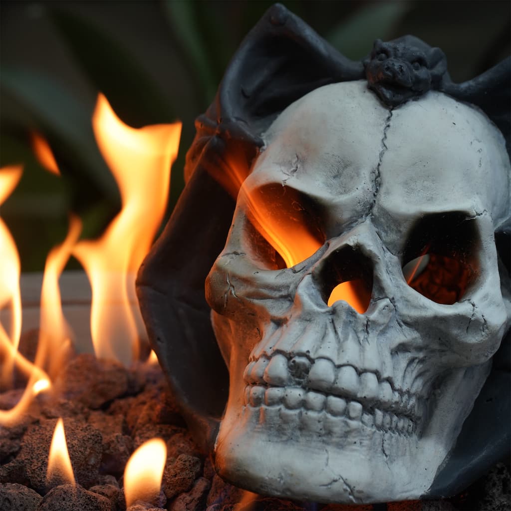 Fire Pit Demon Skull Gas Log for Ventless Vent Free Propane Gel Ethanol Electric Outdoor Fireplace Halloween Decor