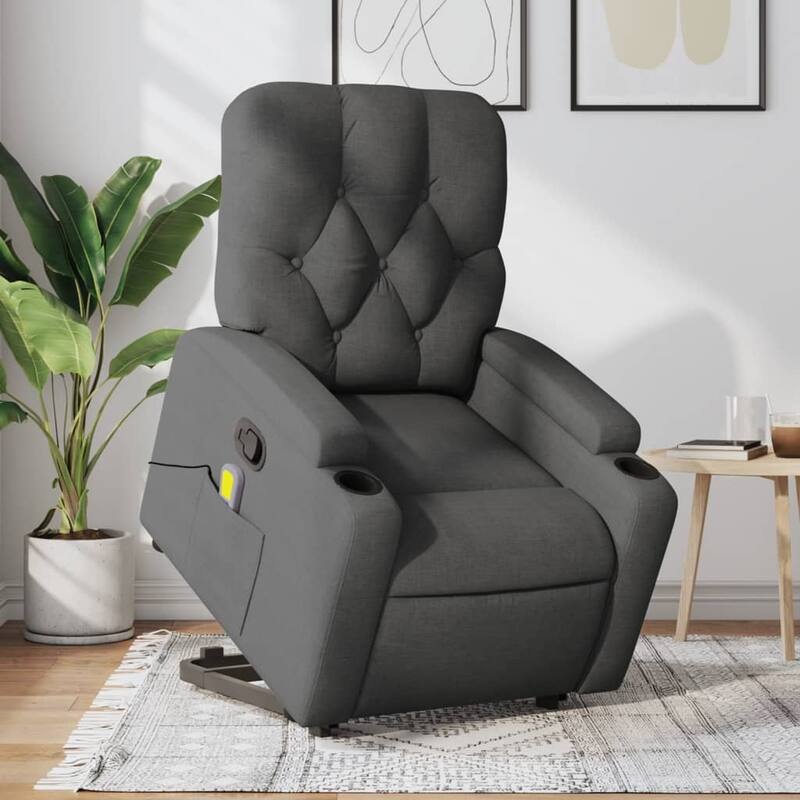 vidaXL Stand up Massage Recliner Chair Power Lift Wingback Armchair Fabric - Dark gray