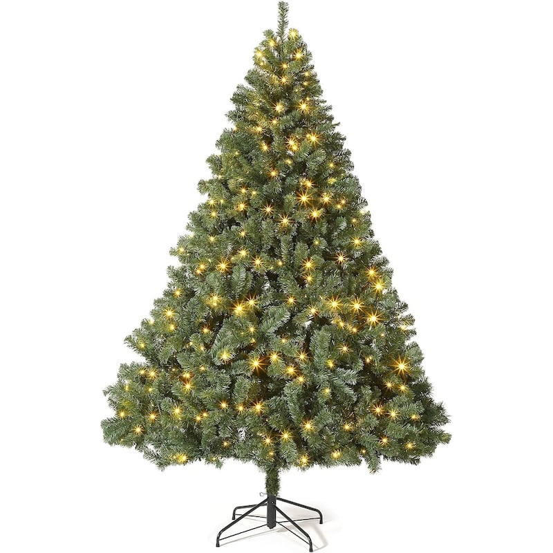 Pre-Lit Artificial Spruce Christmas Tree with White Lights, Unlit Hinged Design - Multi - 7.5 Foot