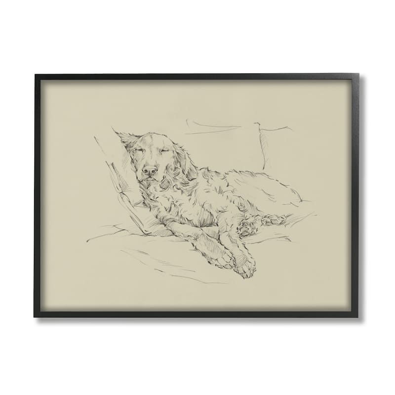 Stupell Peaceful Resting Labrador Dog Pencil Sketch Drawing Framed Wall Art, Design by Ethan Harper - Beige - 30 x 24 - Black