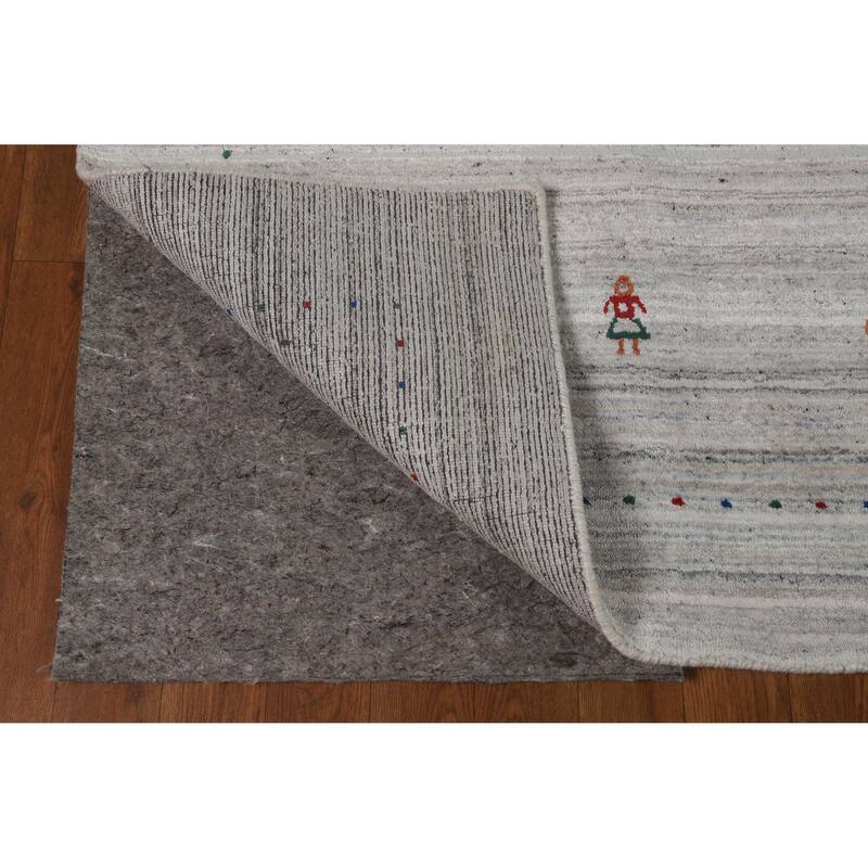 Hand Knotted Oriental 100% Wool Carpet Tribal Stripe Beige & Ivories Gabbeh Area Rug - 9' 3'' X 6' 2''