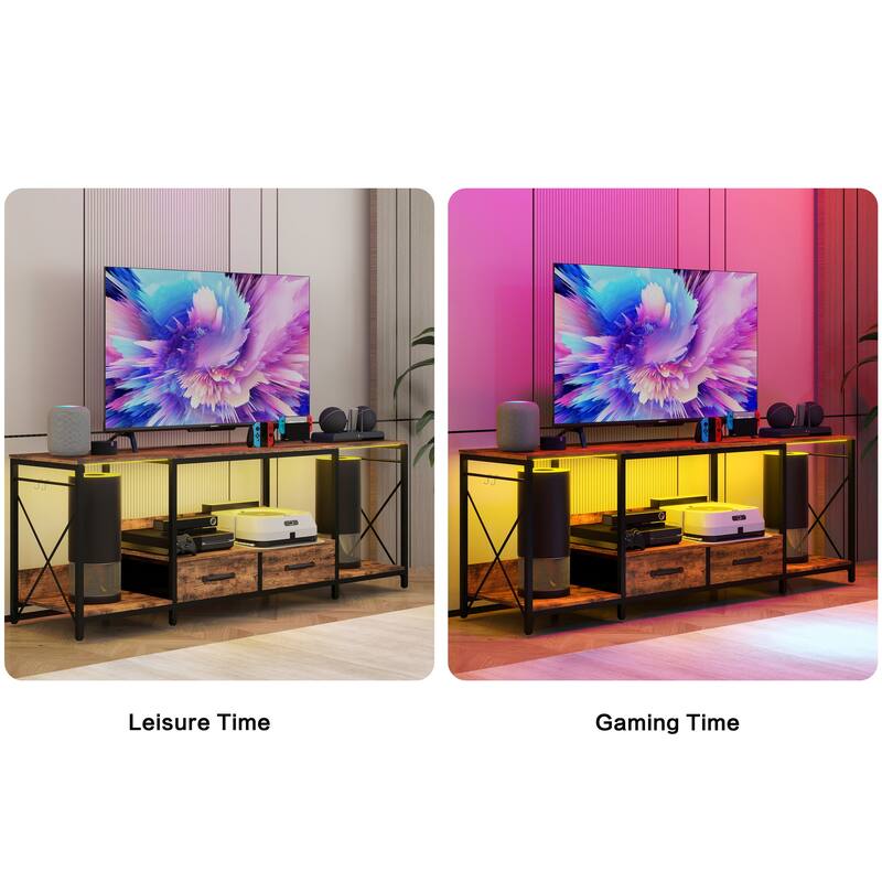 TV Stand with LED Lights Power Outlets