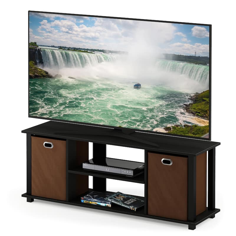 Porch & Den Tompkins Black MDF Entertainment Center with Storage Bins