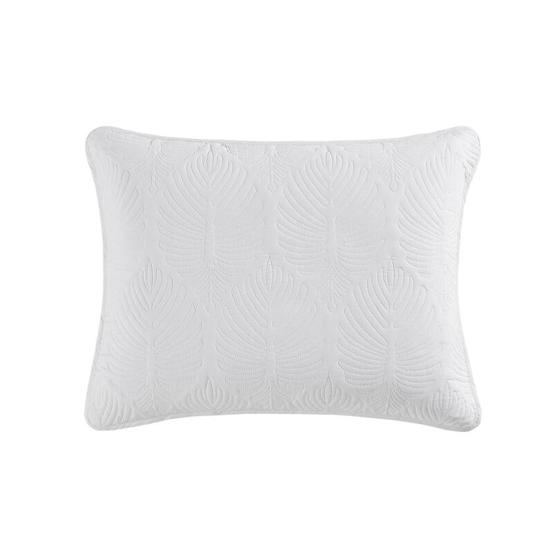 Tommy Bahama Line Palm Motif Print Reversible Cotton Quilt (White, 3 Piece Set)