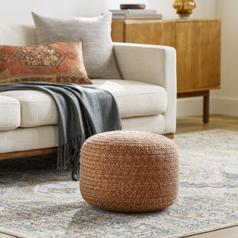 Livabliss Entwined Modern & Contemporary Solid Color Pouf - Light Brown
