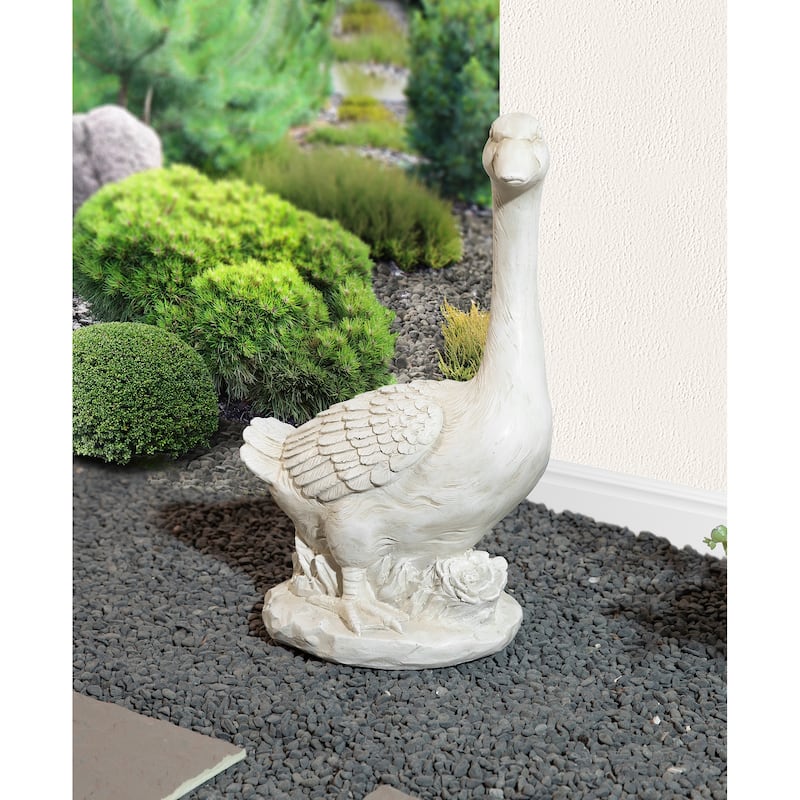 Glitzhome 20"H MGO Faux Bronze / White Goose Garden Statue