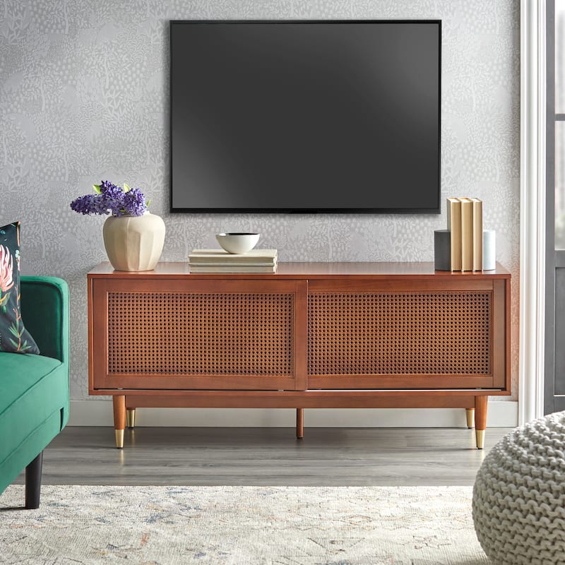 angleo:HOME Allen Cane Front Sliding Door TV Stand - Walnut