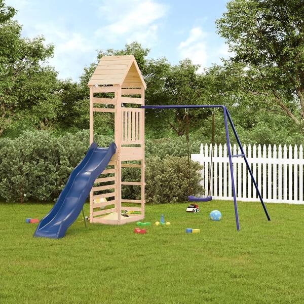 slide 2 of 22, vidaXL Swing Set Outdoor Backyard Wooden Playground Equipment for Kids Age 3-8 96.5" x 142.5" x 103.9" Pine