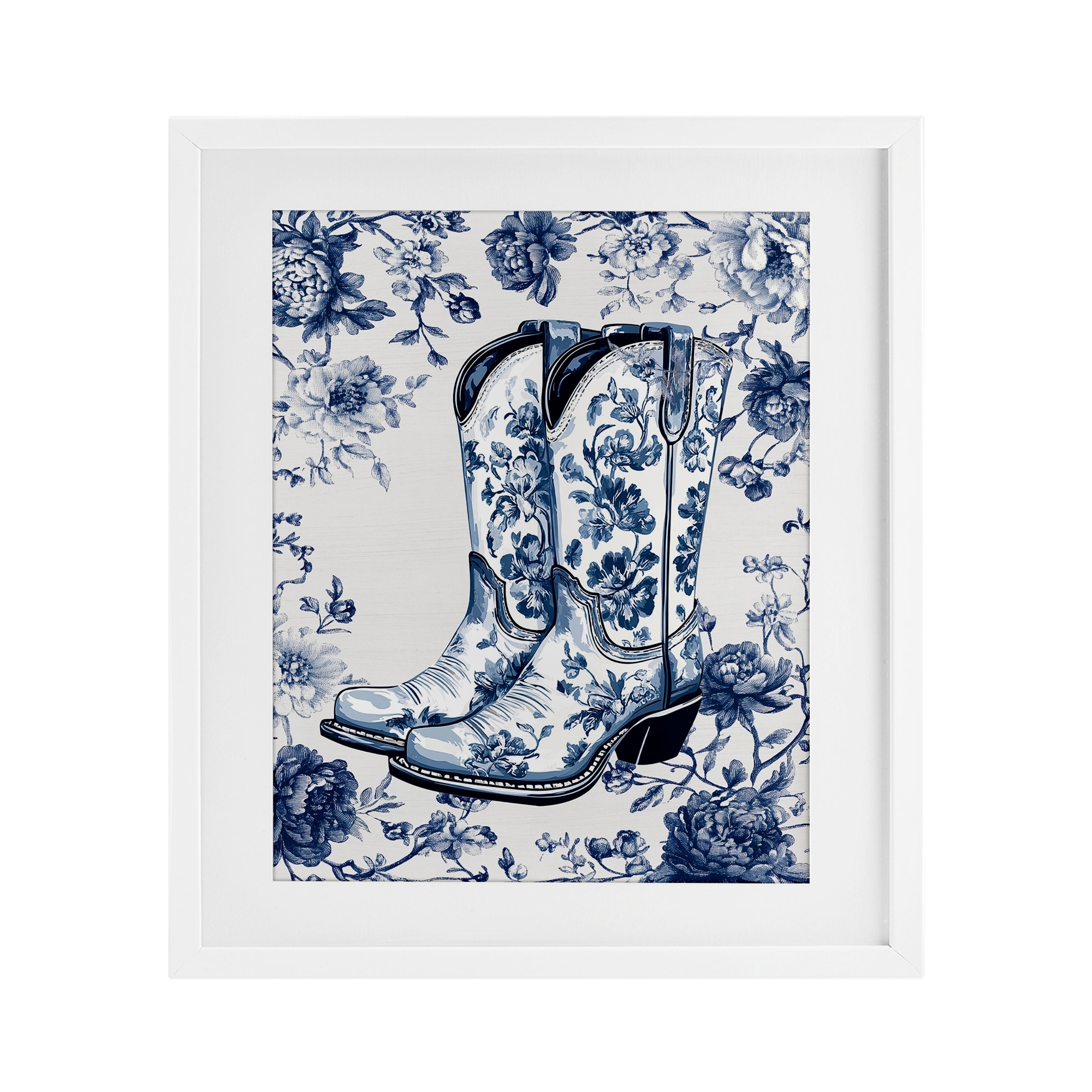 Stupell Blue Spring Florals & Boots Under Glass Framed Design By Lettered and Lined