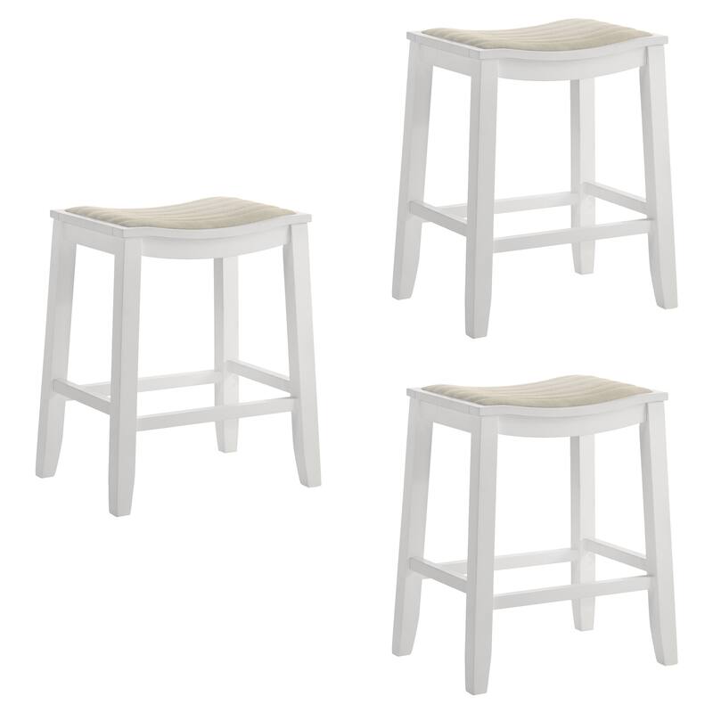 Iyani Backless Bar Stool, Counter Height Kitchen Stool with Wood Legs - Set of 3 - White - Counter Height