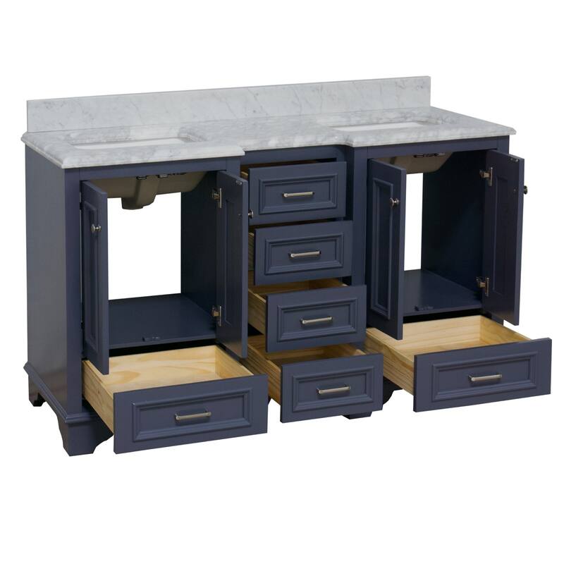 KitchenBathCollection Nantucket 60" Double Bathroom Vanity with Carrara Marble Top