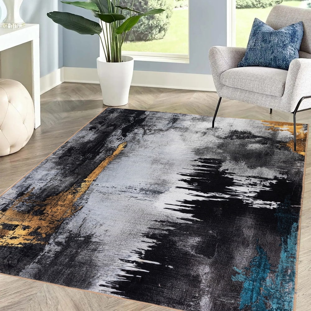 Modern Plant Abstract Area Rugs No-Shedding, Low Pile Foldable Carpet